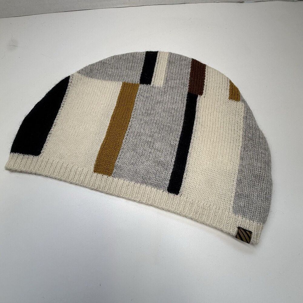 Billy Reid Patchwork Stripe 100% Wool Beanie Hat New